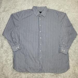 Synrgy Mens 2XL Gray, Blue, White Striped Button Up Long Sleeve Dress Shirt FLAW